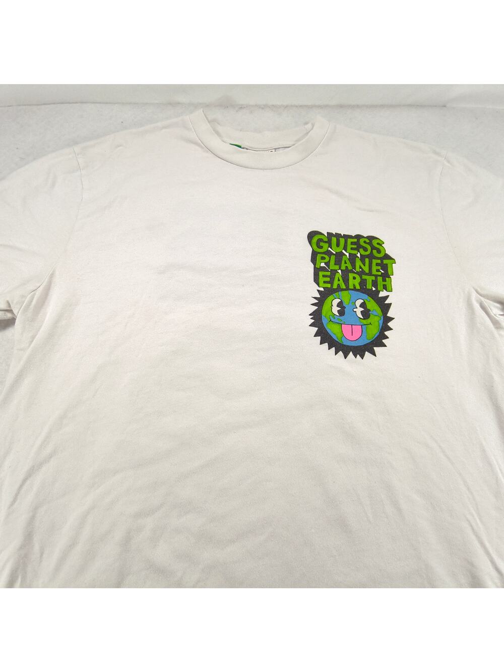 Guess Planet Earth Graphic Short Sleeve Crew Neck Shirt Mens Size Large L White